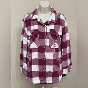 Member’s Mark Women’s Burgundy & Ivory Plaid Button Up Long Sleeve Shacket s S